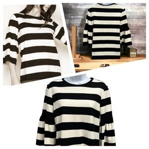 Lauren Ralph Lauren Black/Ivory Stripe Bell Sleeve Top size S